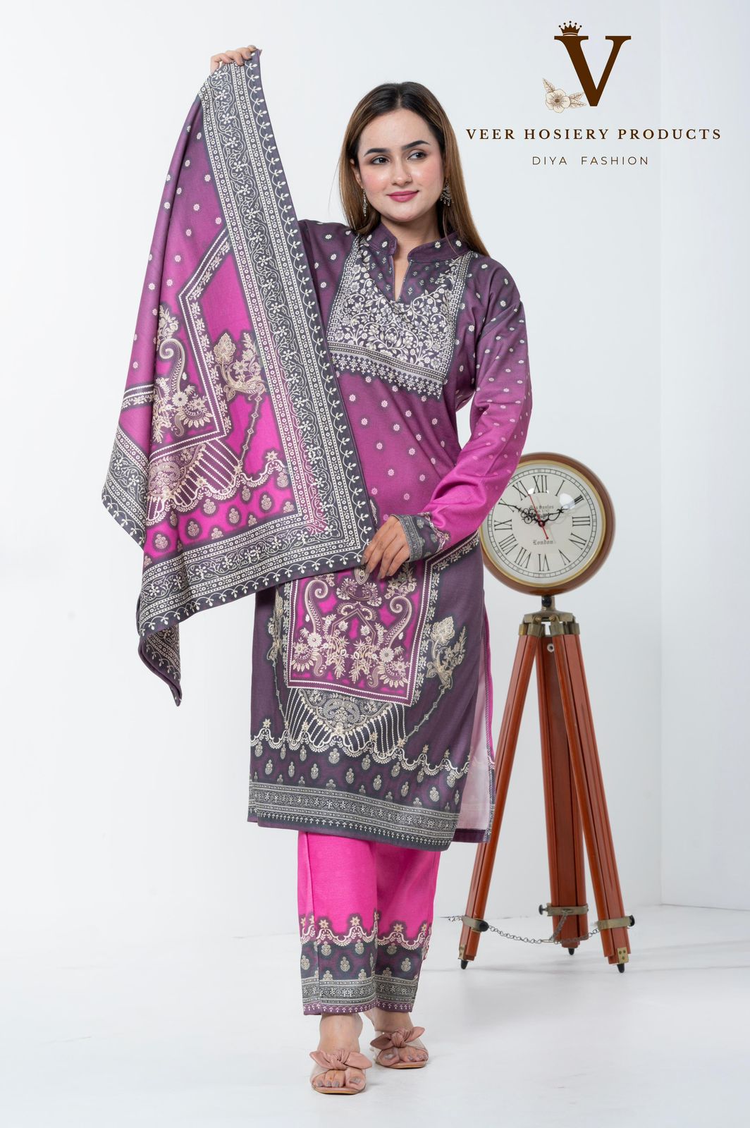 Kashmiri Magenta Royale Dual-Tone Suit Set