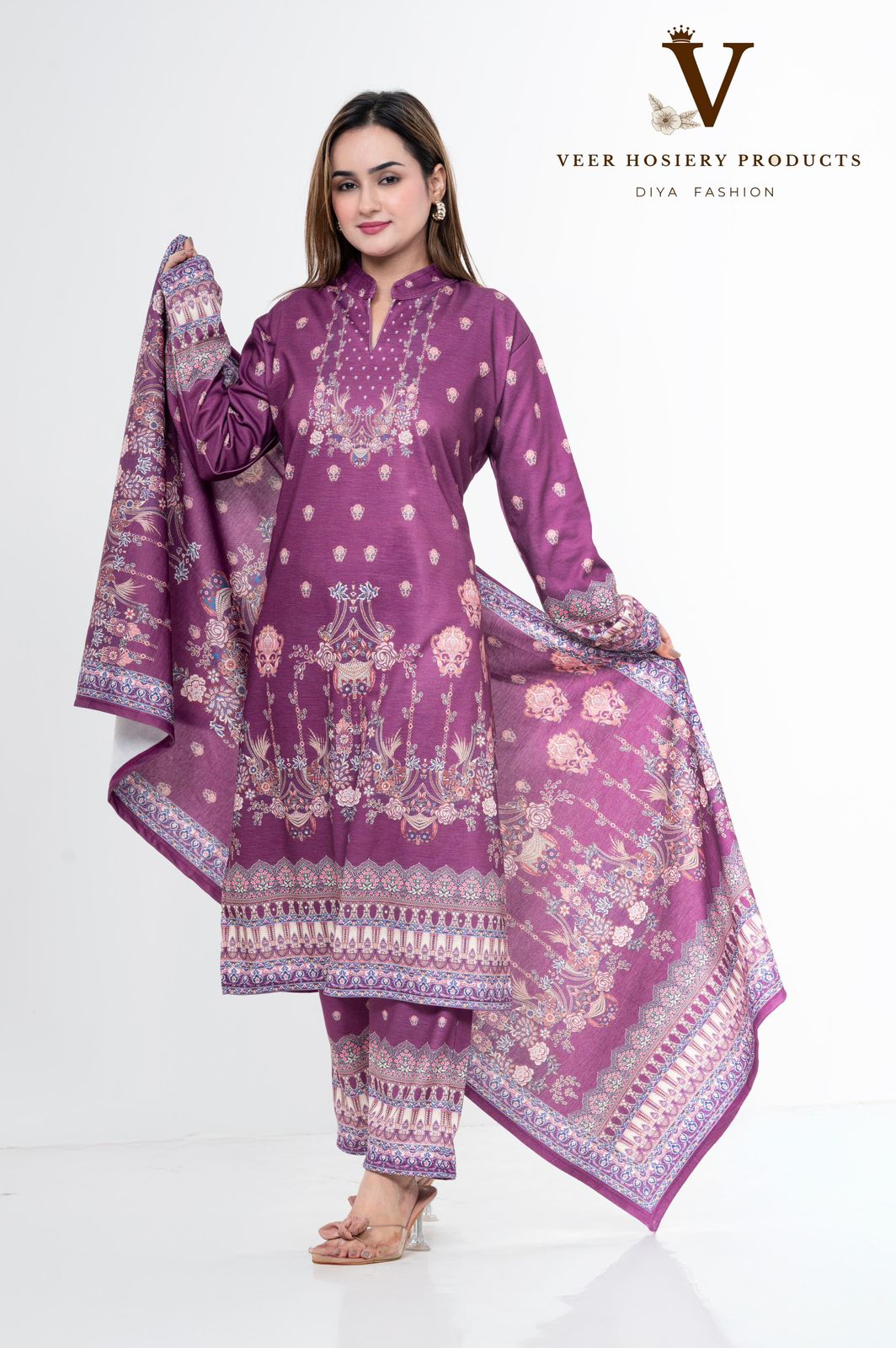 Kashmiri Plum Elegance Printed Suit Set